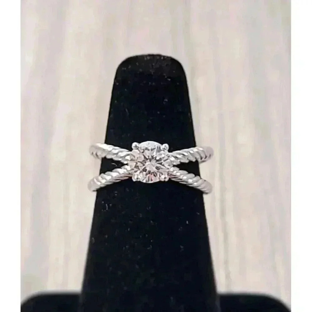 David Yurman Platinum Crossover Cable 1.00ct GIA Round Diamond Engagement Ring
